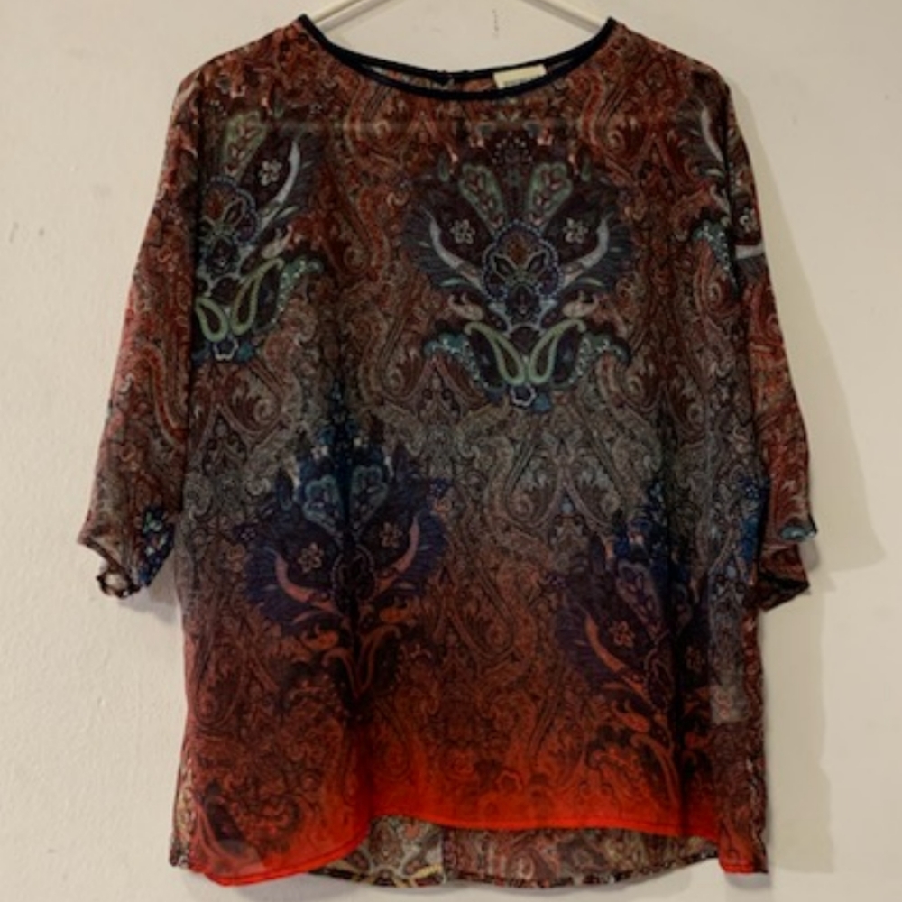 Bedford Fair sz Small Oversized Paisley Sheer Boho‎ Top